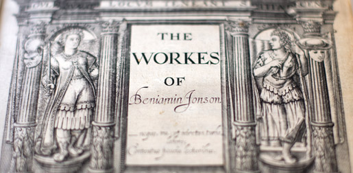 a book cover “The Workes of Beniamin Jonson”