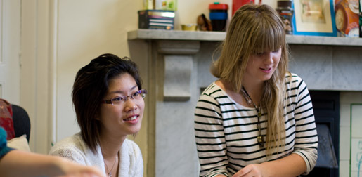 female english students in conversation