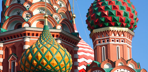 a set of brightly decorated russian onion domes