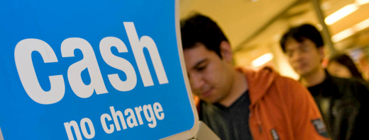 Students at a cash point