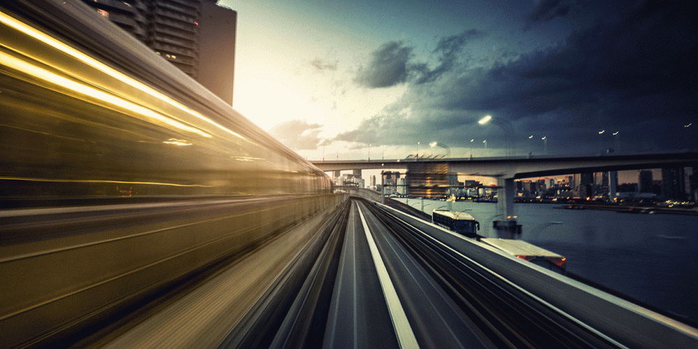 High speed train travelling through city