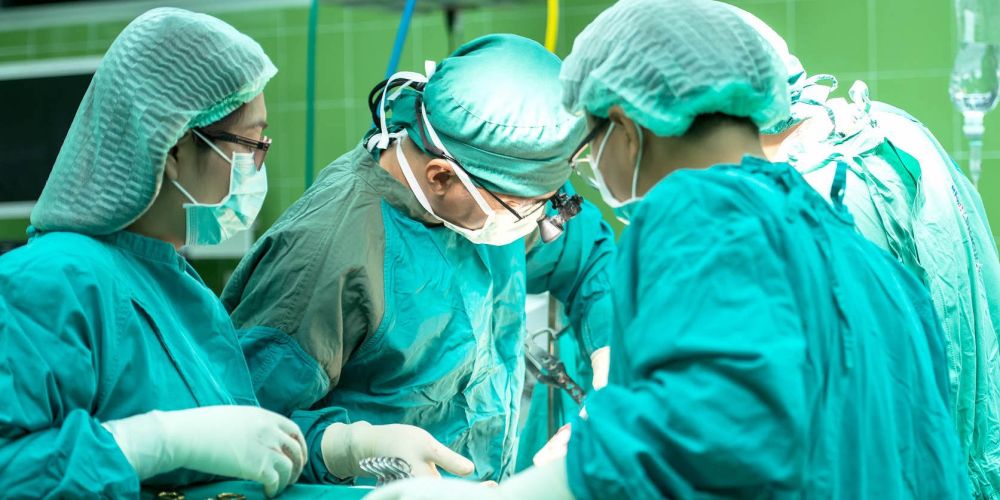 Operating theatre staff in scrubs