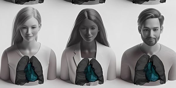 A graphic showing three humans, each with a virtual pair of organs in front of their chest.