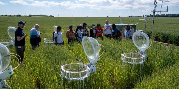 FSNet fellows looking at equipment at the environmental observatory on the University farm