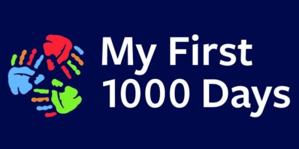 The My First 1000 Days logo with three children's handprints in a circle next to the words My First 1000 Days next to it
