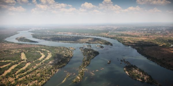 an aerial shot of the Zambezi river