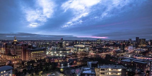 Leeds skyline in the evening