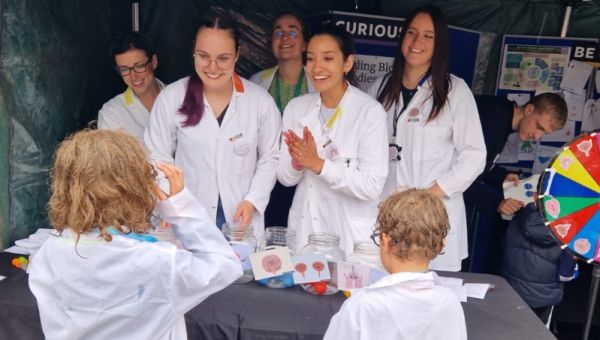 Dr Emily Caseley, Kasia Hammond, Emily Rolfe, Izzie Gibson and Rebecca Motley teach children how to keep themselves healthy.