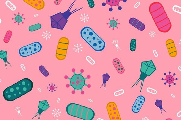 Colurful graphic images of several microbes