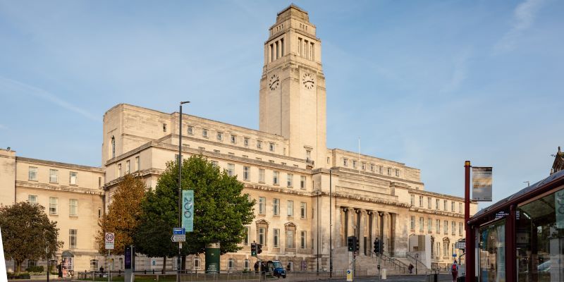 A picture of the Parkinson Building with its tall central tower and steps.