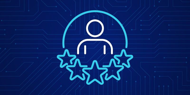 A graphic of a human figure surrounded by five stars