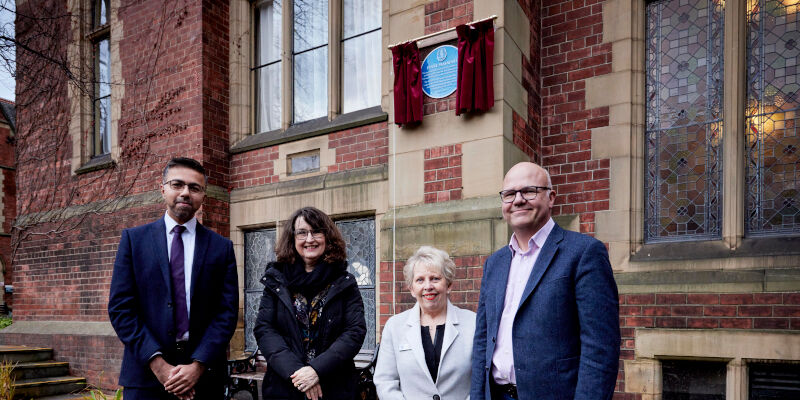 University Librarian and Keeper of the Brotherton Collection Masud Khokar, Vice-Chancellor Professor Simone Buitendijk, Leeds Civic Trust Chair Jane Taylor and Leeds Civic Trust Director Martin Hamilton