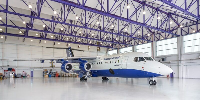 FAAM Airborne Laboratory aircraft in a hangar.