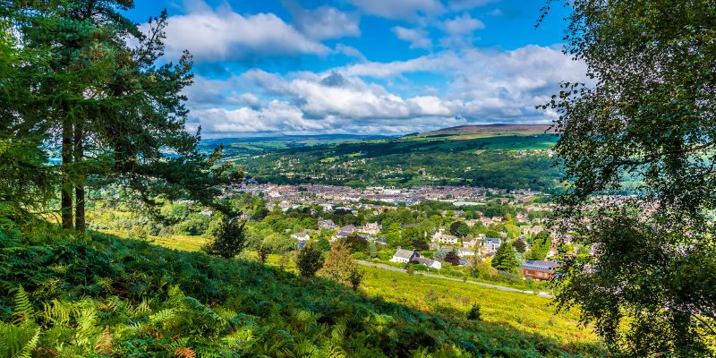 The view of Ilkley town from Ilkley Moor