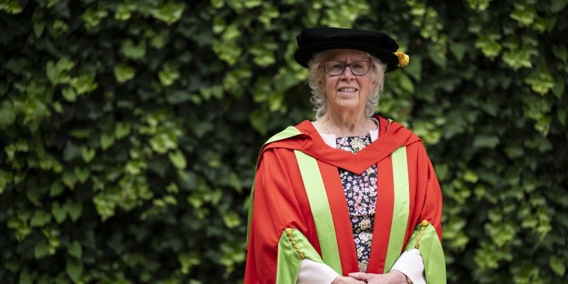 Judith Blake in graduation gowns