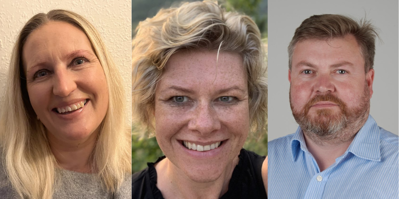 Headshot photos of Professor Bee Bond, Professor Karen Burland and Dr Nick Cartwright