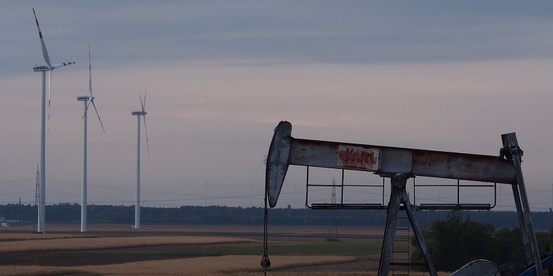 Oil rig and wind turbines