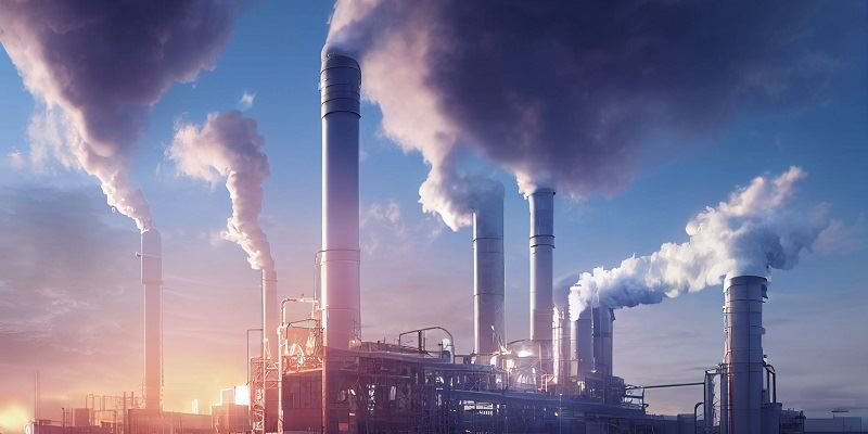 A building with seven smoking chimneys