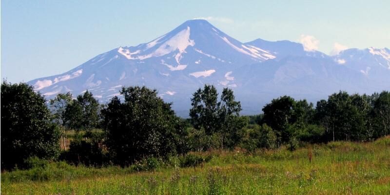 Continental arc volcano in the Kamchatka Peninsula, Russian Far East.