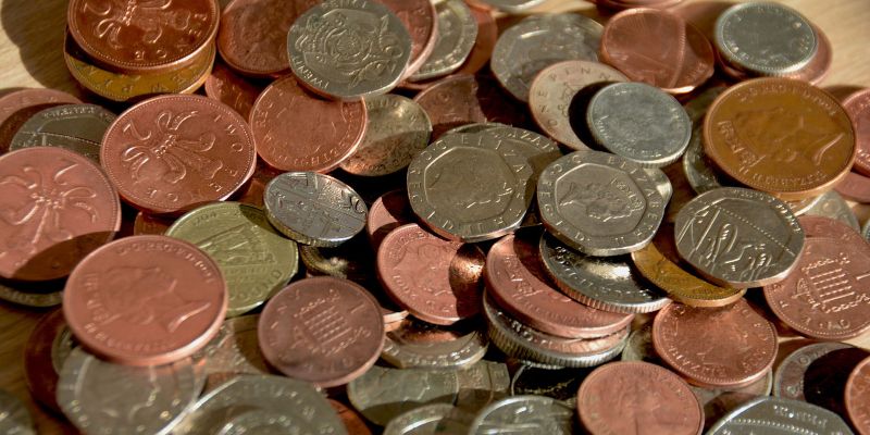 A pile of British coins