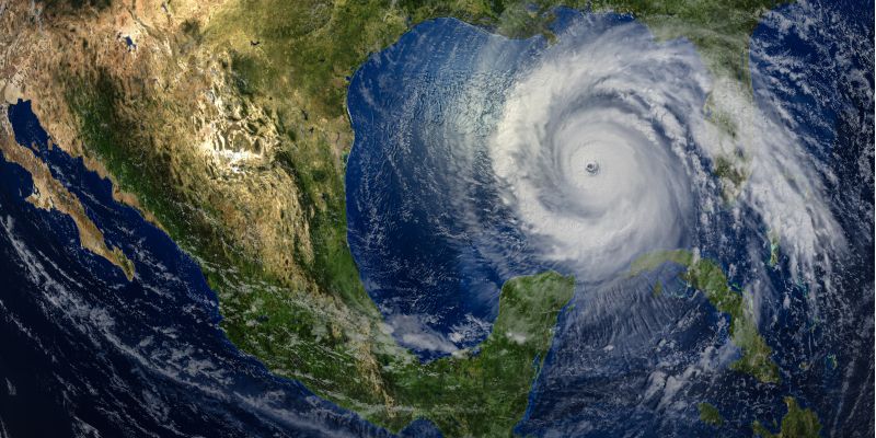 Satellite image of a tropical cyclone approaching the US coastline