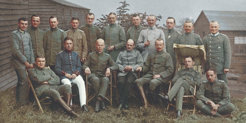 A group of German First World War prisoners posed for a picture at a POW camp in Skipton, North Yorkshire