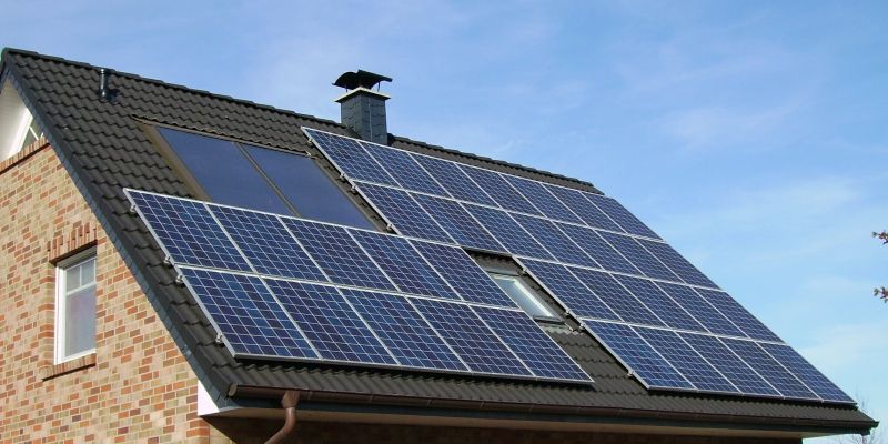 Solar panels on a house roof