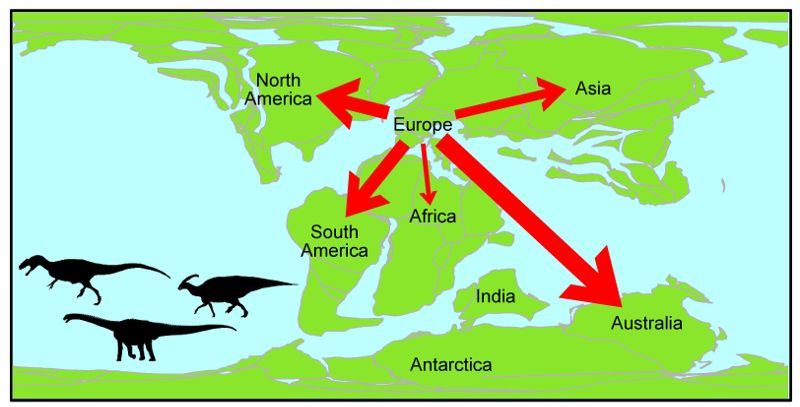 Researchers have used ‘network theory’ for the first time to visually depict the movement of dinosaurs around the world during the Mesozoic Era – including a curious exodus from Europe.
