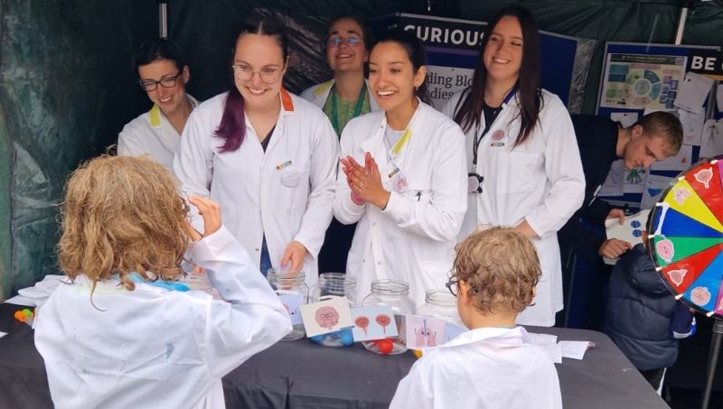 Dr Emily Caseley, Kasia Hammond, Emily Rolfe, Izzie Gibson and Rebecca Motley teach children how to keep themselves healthy.