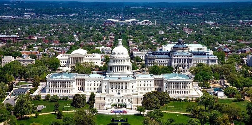 Aerial view of the Capitol Building in Washington DC