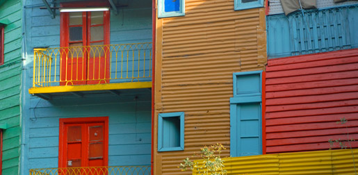 highly colourful spanish buildings