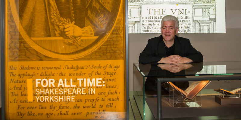 Poet Ian McMillan in the new Treasures of the Brotherton Shakespeare exhibition