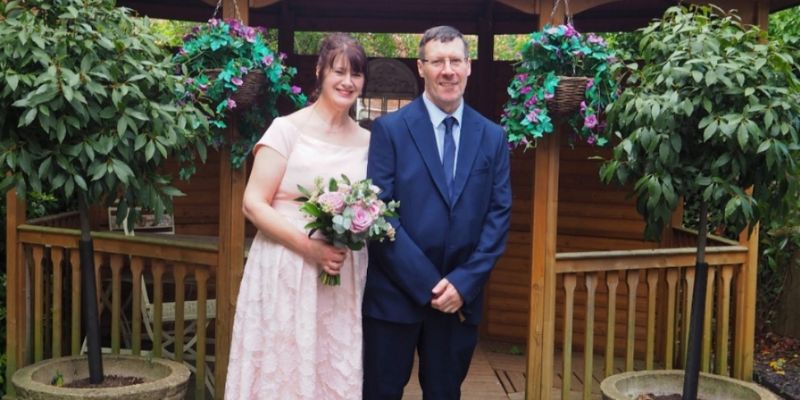 Sarah and Shaun, pictured at Sarah's wedding