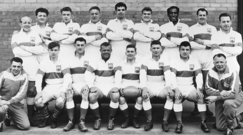 Alumnus Cec Thompson with his teammates at rugby club, Workington Town.
