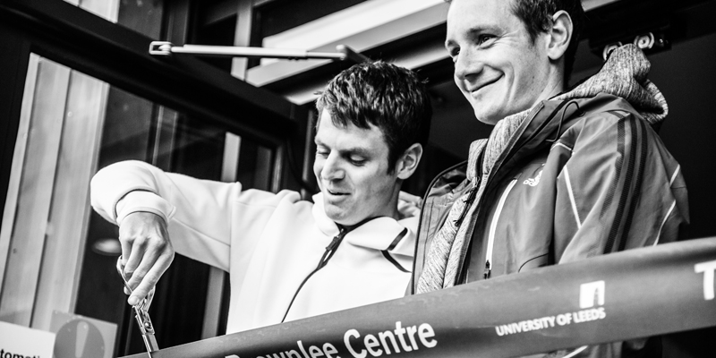 Jonny and Alistair Brownlee cut the ribbon to officially open the University of Leeds' Brownlee Centre at Bodington Playing Fields.