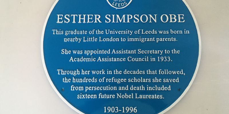 The blue plaque honouring Esther Simpson.