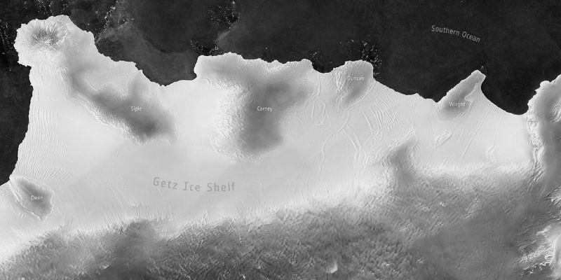 Satellite image showing  the Getz Ice Shelf