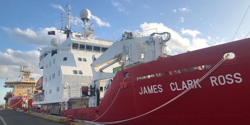 A British Antarctic Survey research shop moored at the dockside