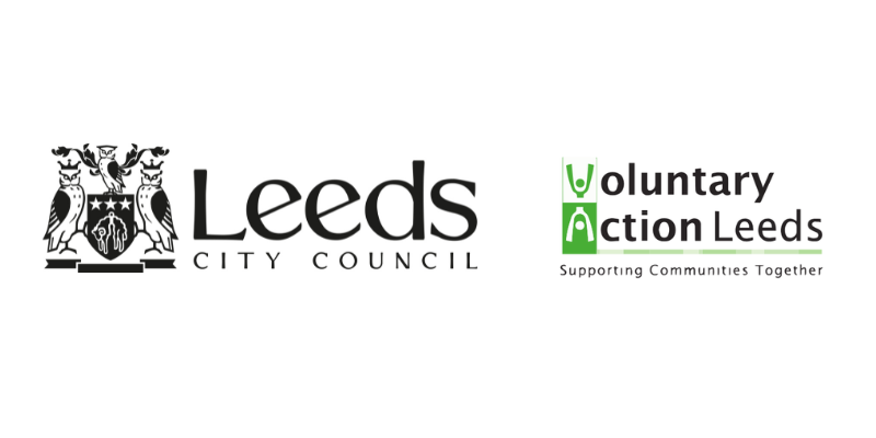 The Leeds City Council logo and the Voluntary Action Leeds logo.