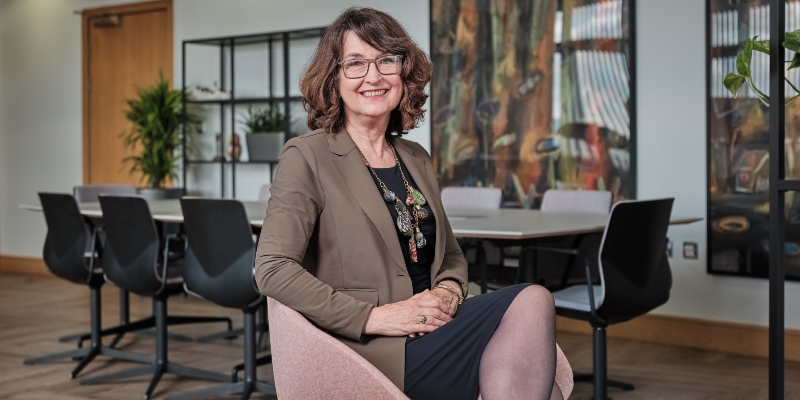 Professor Simone Buitendijk, Leeds Vice- Chancellor, seated in a meeting area.