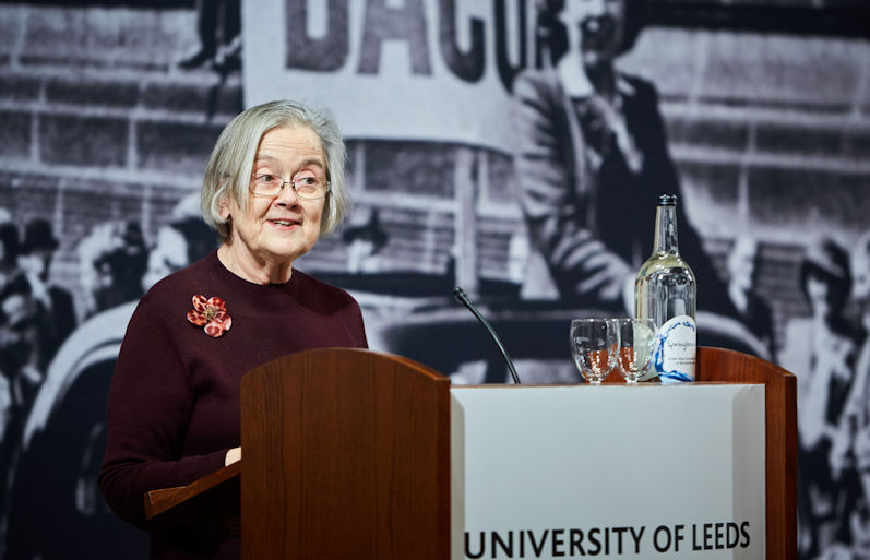 Baroness Hale giving the 2019 Alice Bacon Lecture in the University of Leeds' Great Hall