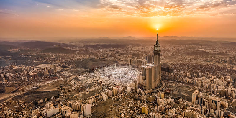 Aerial view of Mecca at sunset