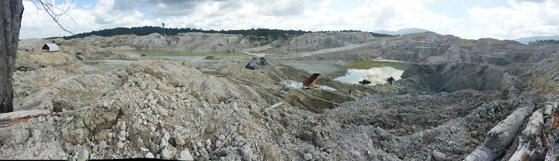 Destructive landscape stemming from gold mining at Mahdia, Guyana 