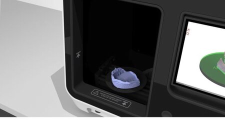 Dental 3-D scan image of a bottom jawline of teeth.