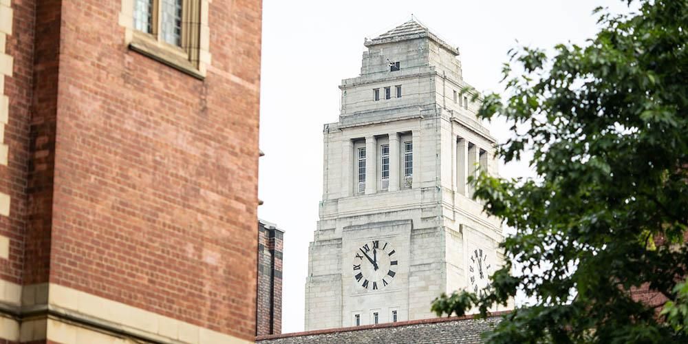 A close up of the Parkinson Building clock.