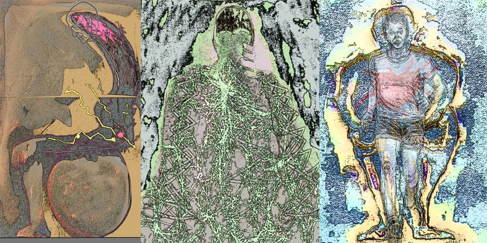 Three examples of artwork depicting ageing and feelings.
