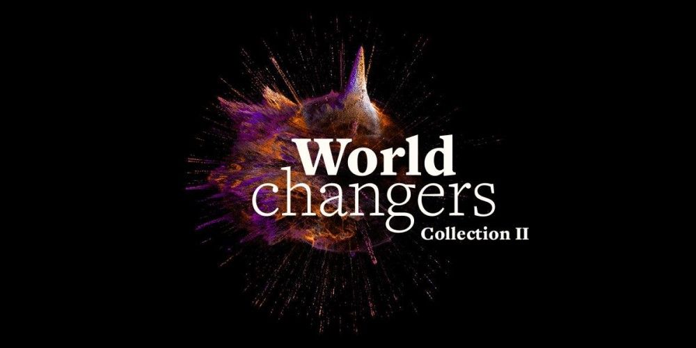 Black banner with colourful splashes that reads 'World changers collection 2'.