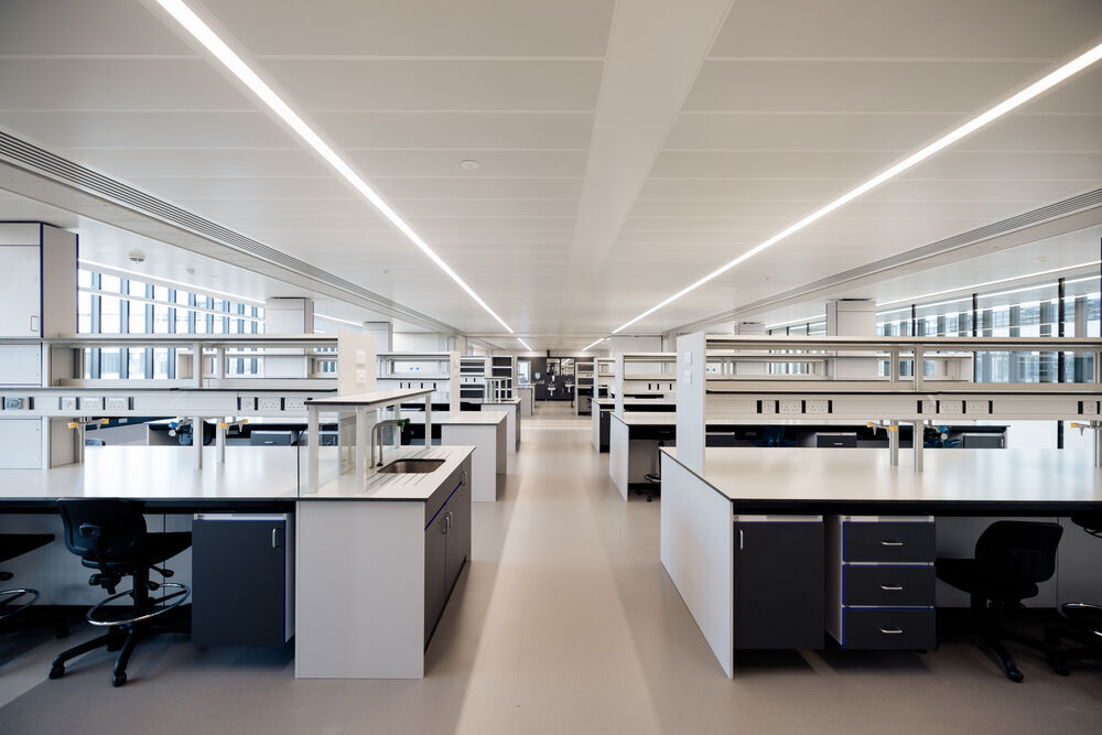 Open-plan laboratories on level 9 of the Garstang Building.