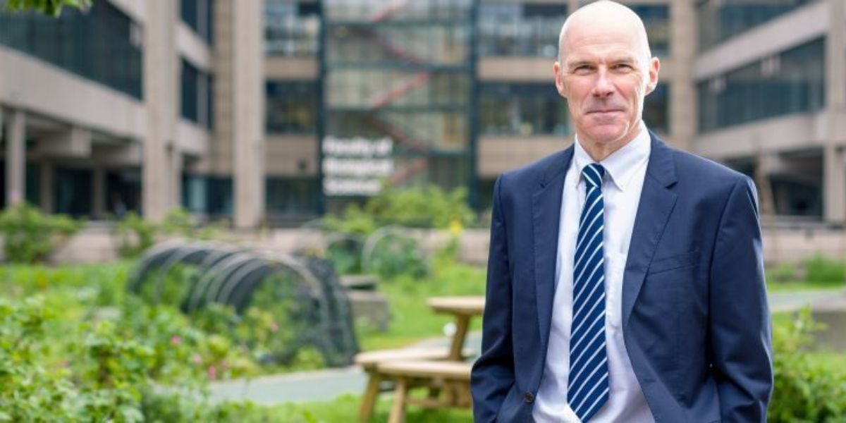 Professor Mark Kearney stood in the sustainability garden outside of the Worsley Building