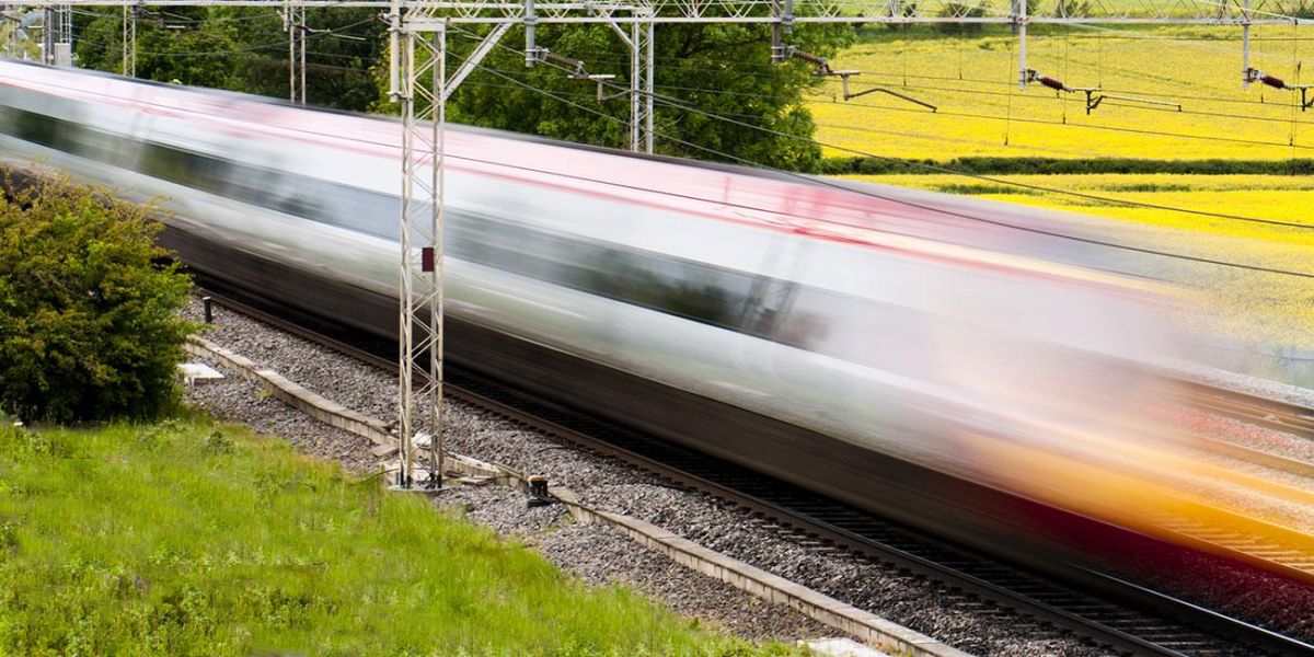 High speed train travelling through the countryside